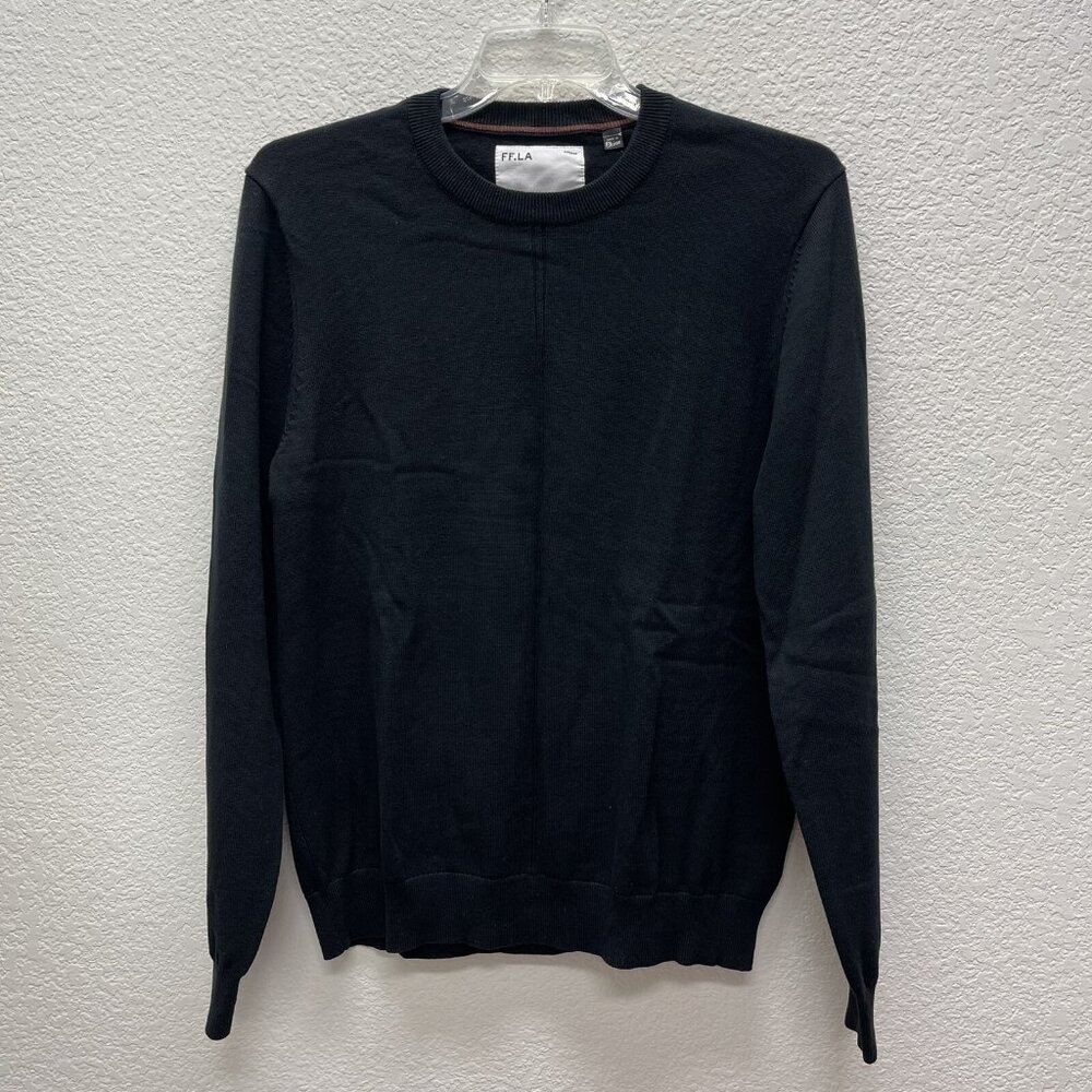 FIVE FOUR LA PASCAL Mens LARGE Sweater Black Exposed Seam LS NEW Cable Knit
